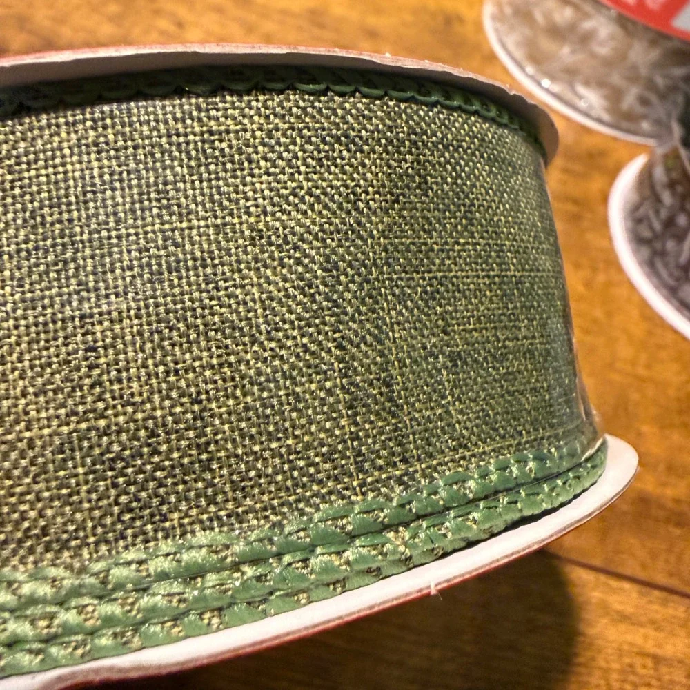Lot of 3 Spools Ribbon Holiday Christmas Black Green Burlap Snowflake Merry New